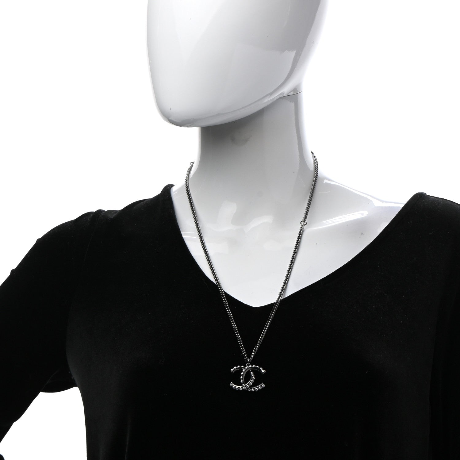 Chanel Pearl CC Pendant Necklace Silver 2 of 6