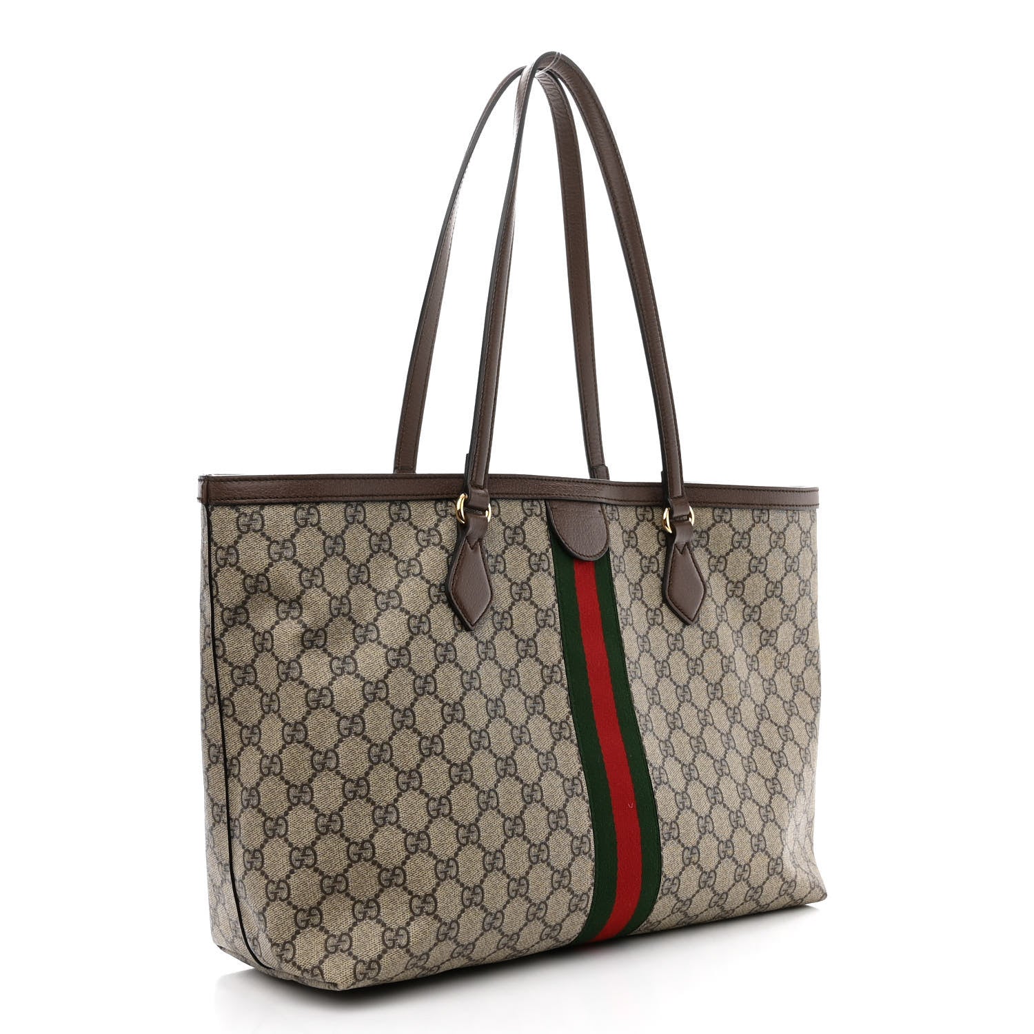 Gucci GG Supreme Monogram Textured Calfskin Web Medium Ophidia Shopping Tote Beige Ebony New Acero 3 of 10