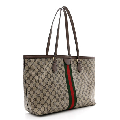 Gucci GG Supreme Monogram Textured Calfskin Web Medium Ophidia Shopping Tote Beige Ebony New Acero 3 of 10