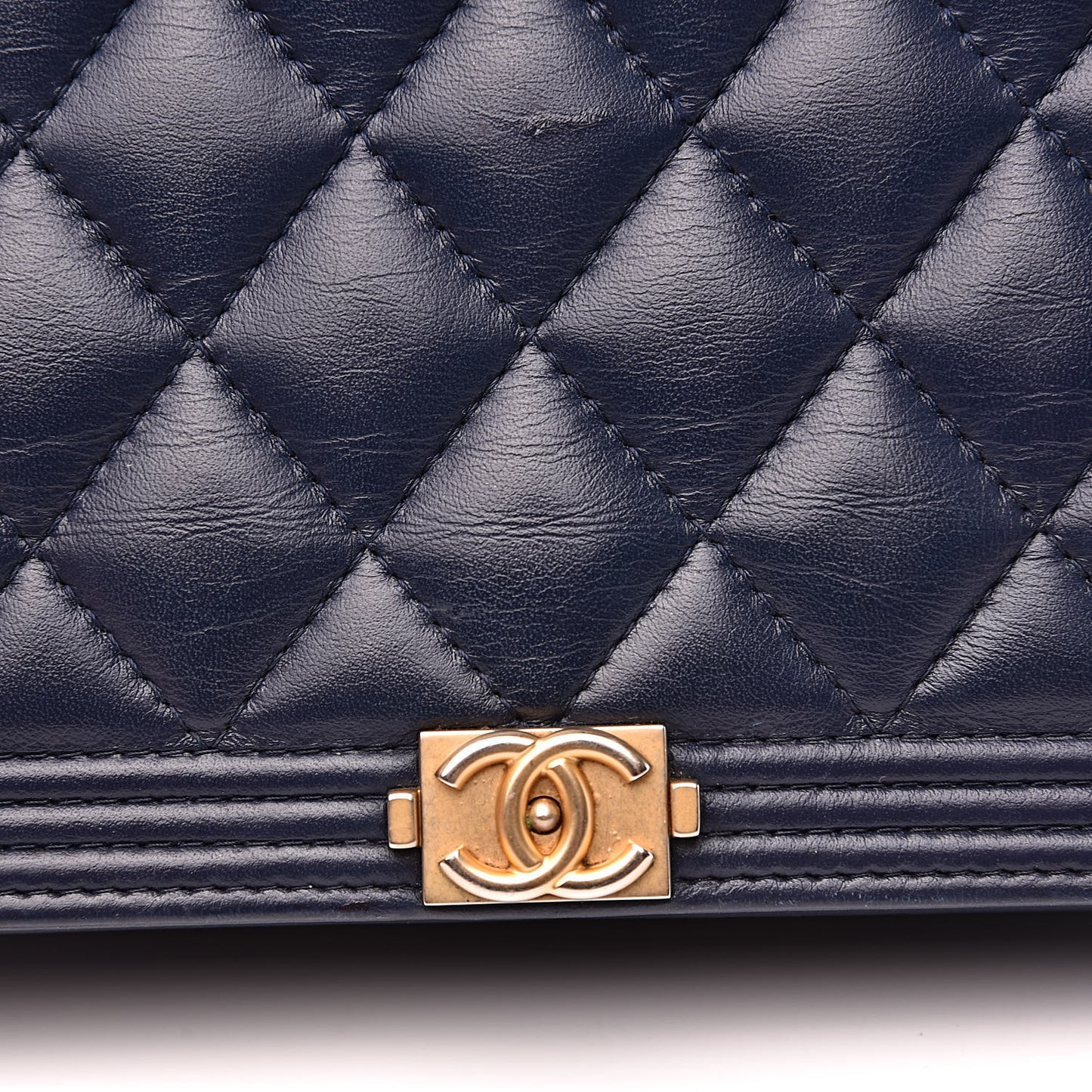 Lambskin Quilted Boy Wallet On Chain WOC Navy Blue