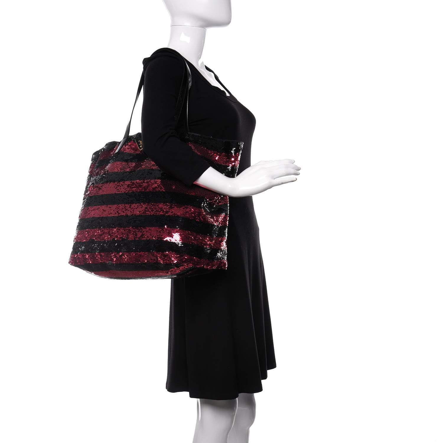 Prada Paillettes Striped Tote Fuxia 2 of 10