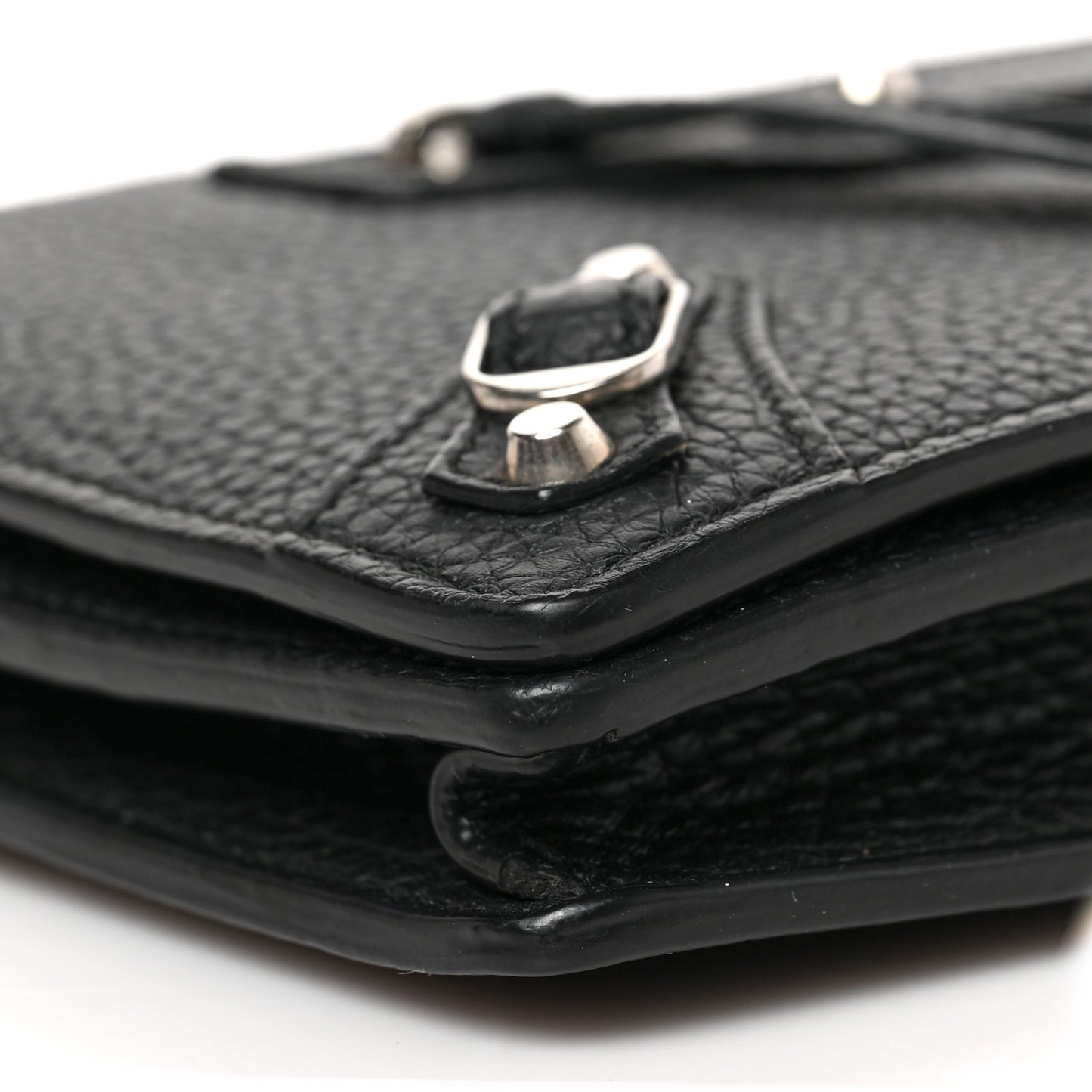 Grained Calfskin Classic Silver Hardware Wallet on Chain Black
