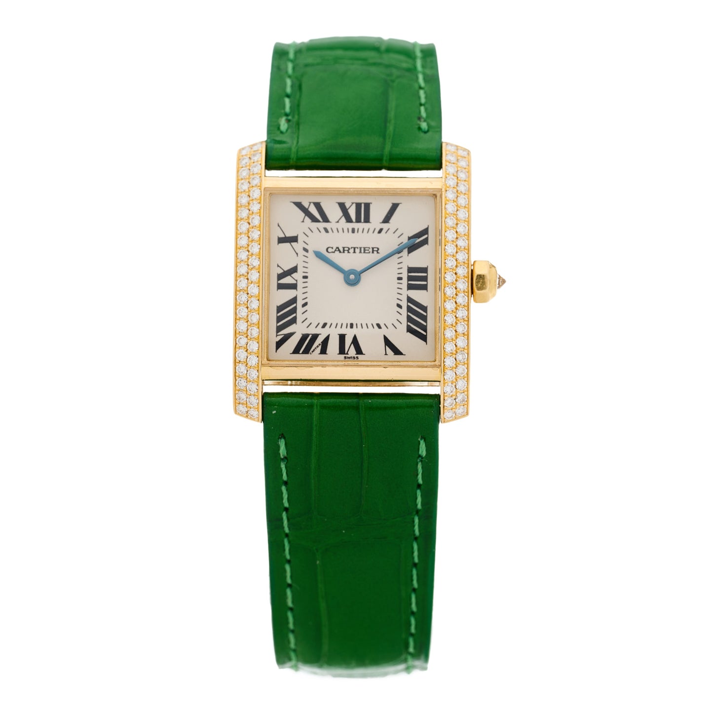 18K Yellow Gold Alligator Diamond Bezel 25mm Tank Francaise Quartz Watch