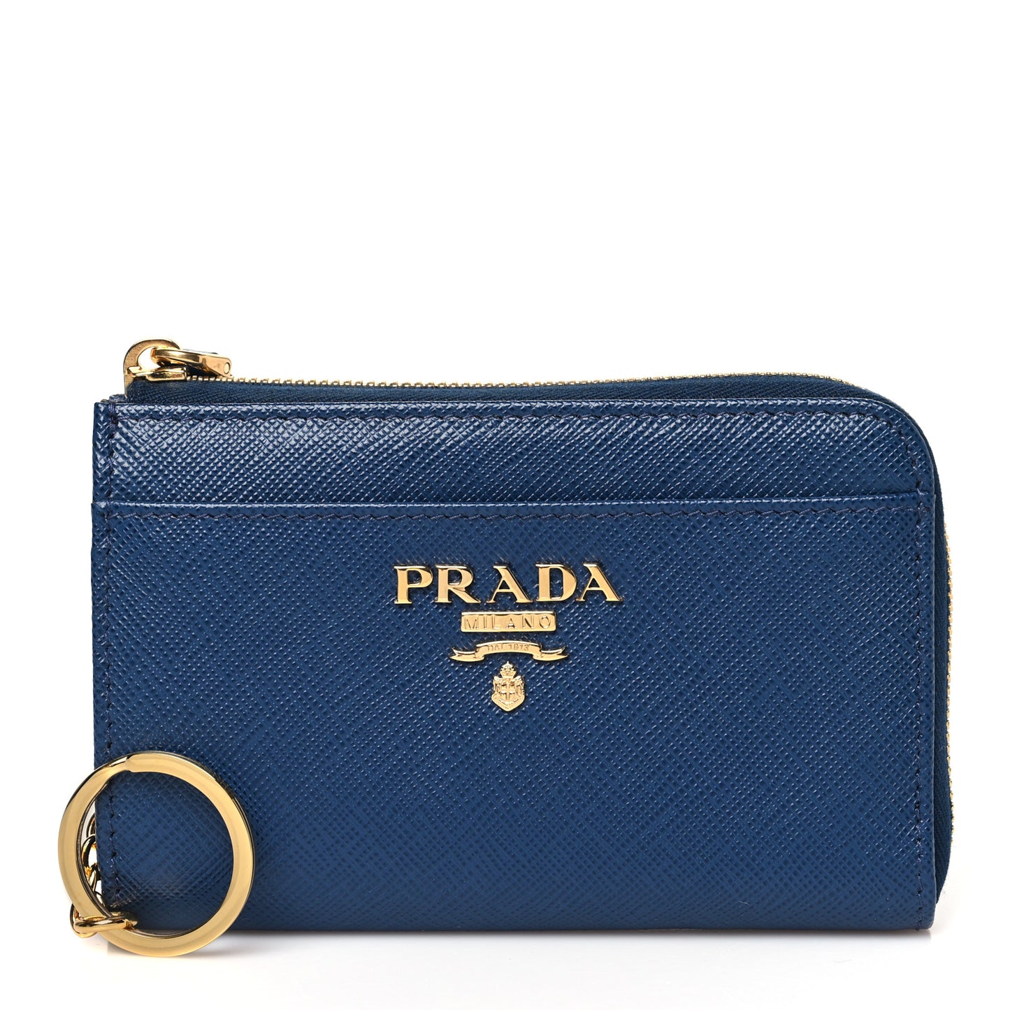 Saffiano Metal Zip Around Keychain Bluette