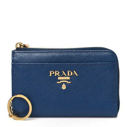 Prada Saffiano Metal Zip Around Keychain Bluette 1 of 9