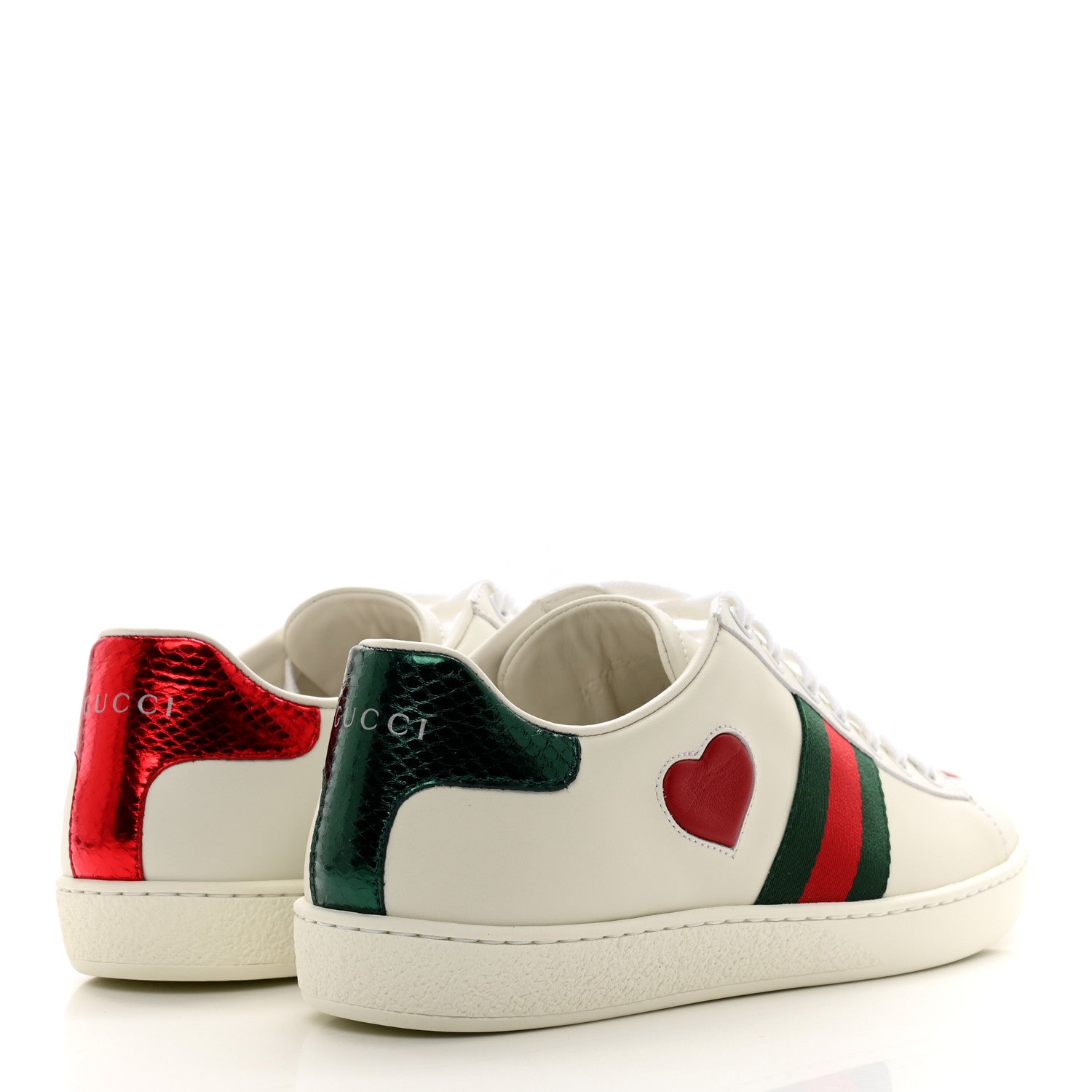 Gucci Calfskin Web Heart Embroidered Womens Ace Sneakers 37 White 4 of 9