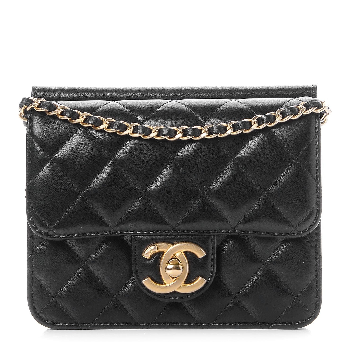 Lambskin Quilted Crossing Times Mini Flap Black