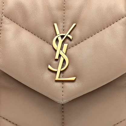 Saint Laurent Lambskin Quilted Toy Loulou Puffer Monogram Chain Satchel Dark Beige 7 of 9