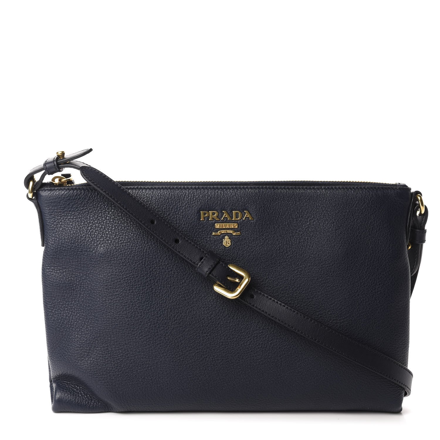 Prada Vitello Daino Zippered Shoulder Bag Baltico 1 of 12