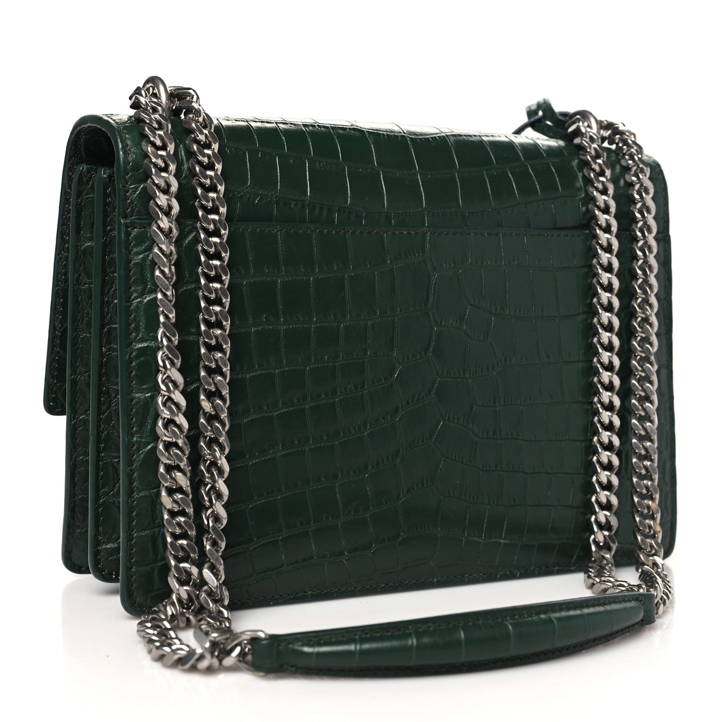 Calfskin Crocodile Embossed Medium Monogram Sunset Dark Green