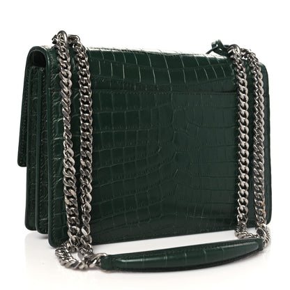 Saint Laurent Calfskin Crocodile Embossed Medium Monogram Sunset Dark Green 3 of 9