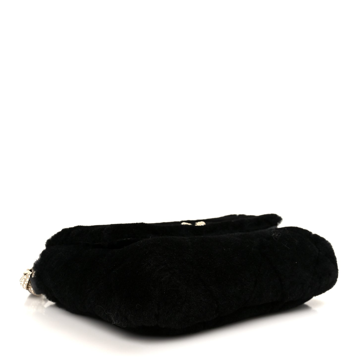 Shearling Lambskin Crystal Strass Flap Black
