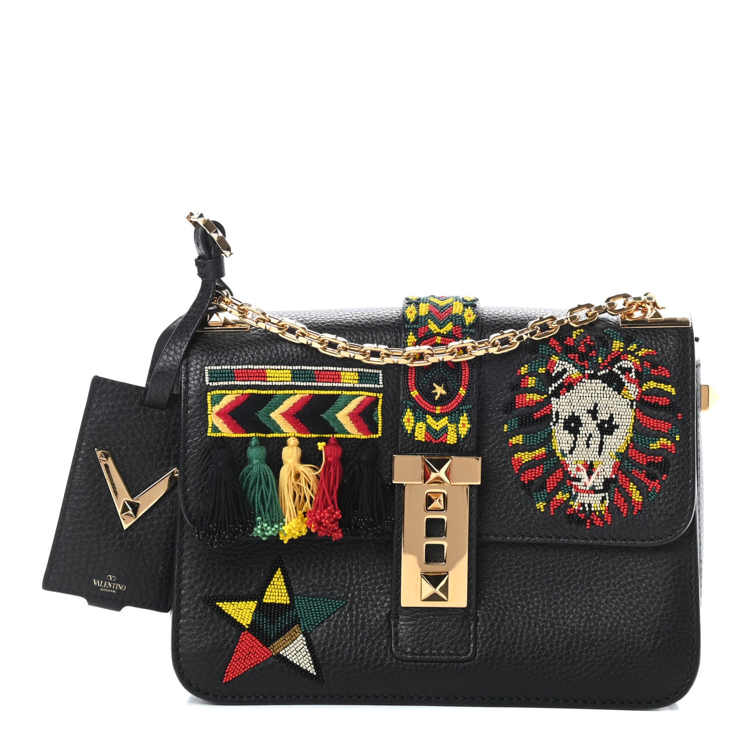 Valentino Garavani Pebbled Calfskin Jamaican Beaded B-Rockstud Shoulder Bag Black 1 of 12