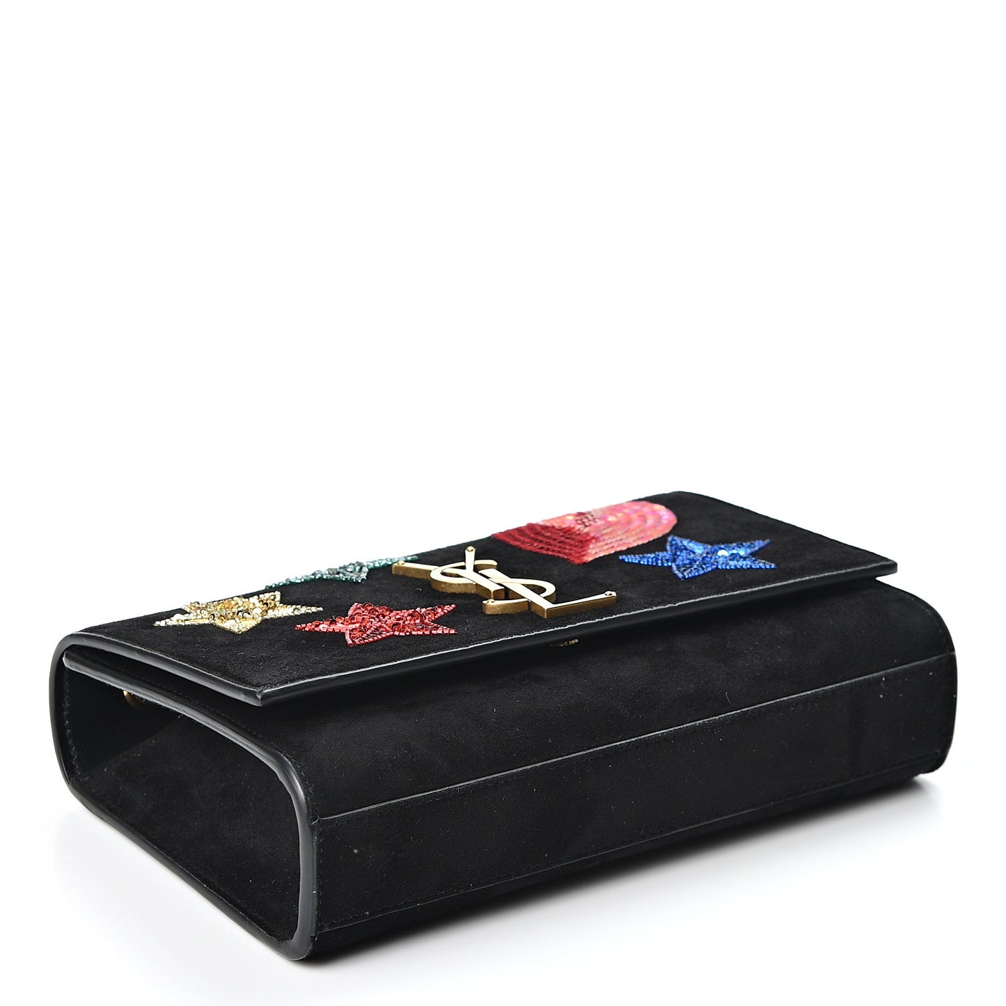 Suede Embroidered Patches Small Monogram Kate Satchel Black