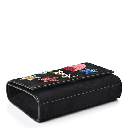 Saint Laurent Suede Embroidered Patches Small Monogram Kate Satchel Black 3 of 9