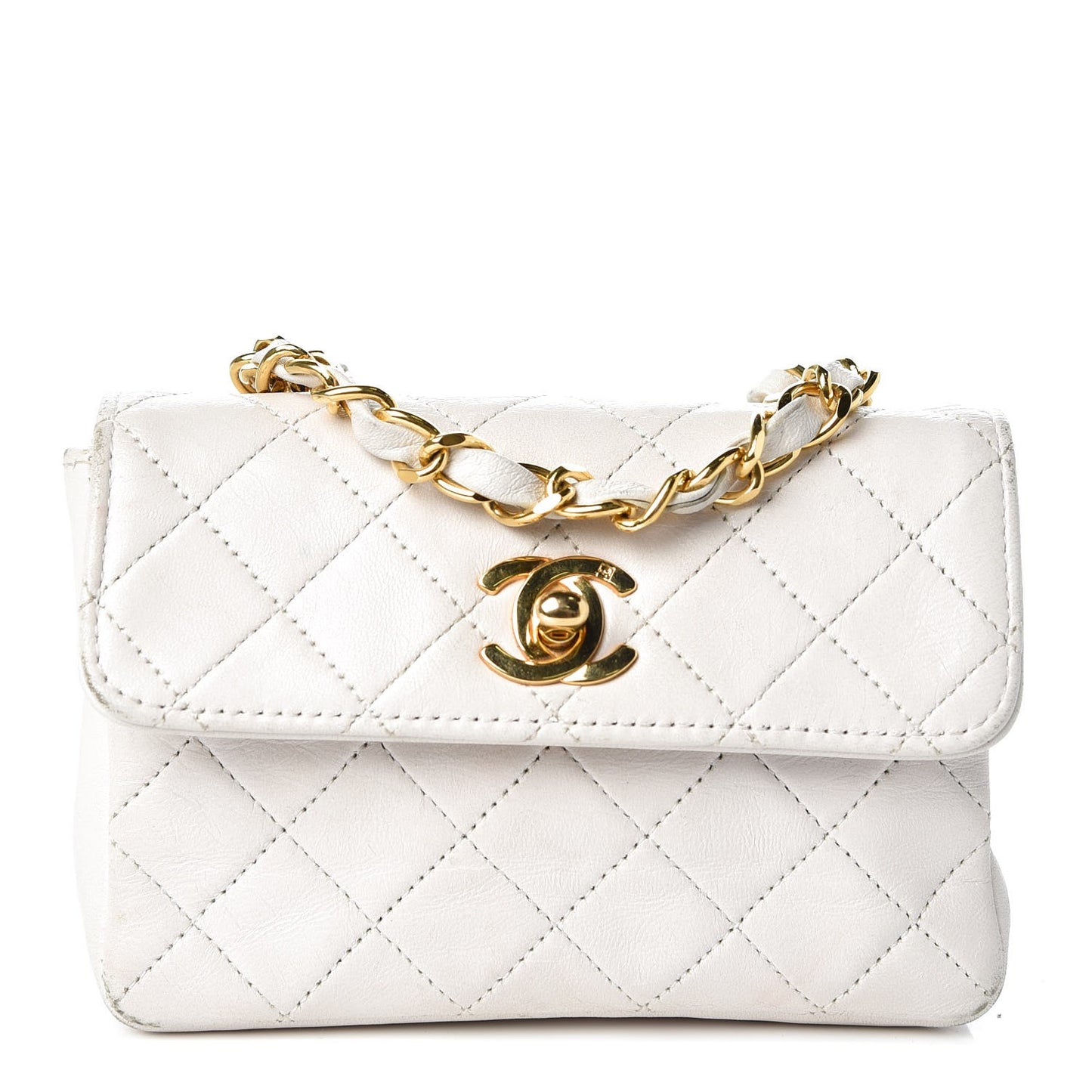 Lambskin Quilted Extra Mini Flap White
