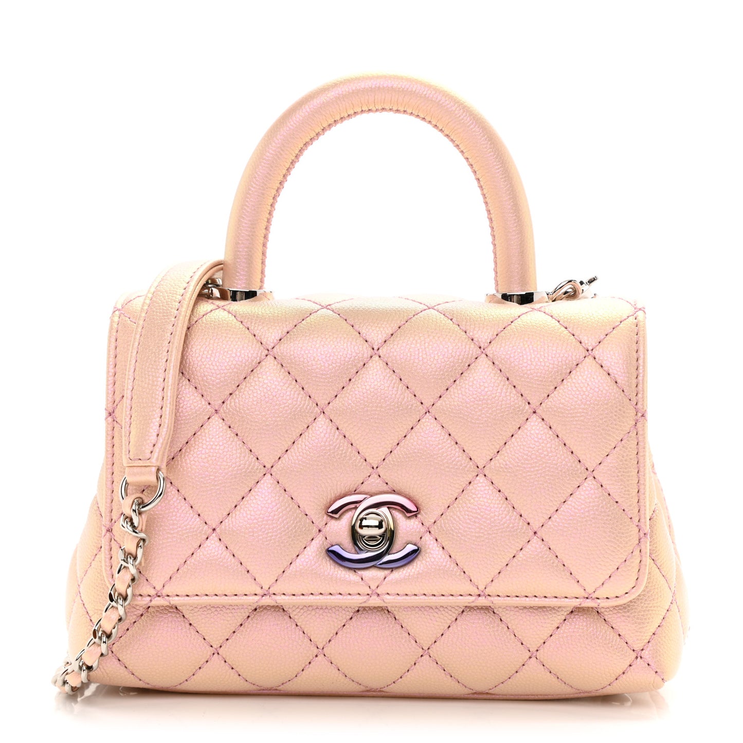Iridescent Caviar Quilted Extra Mini Coco Handle Flap Light Pink