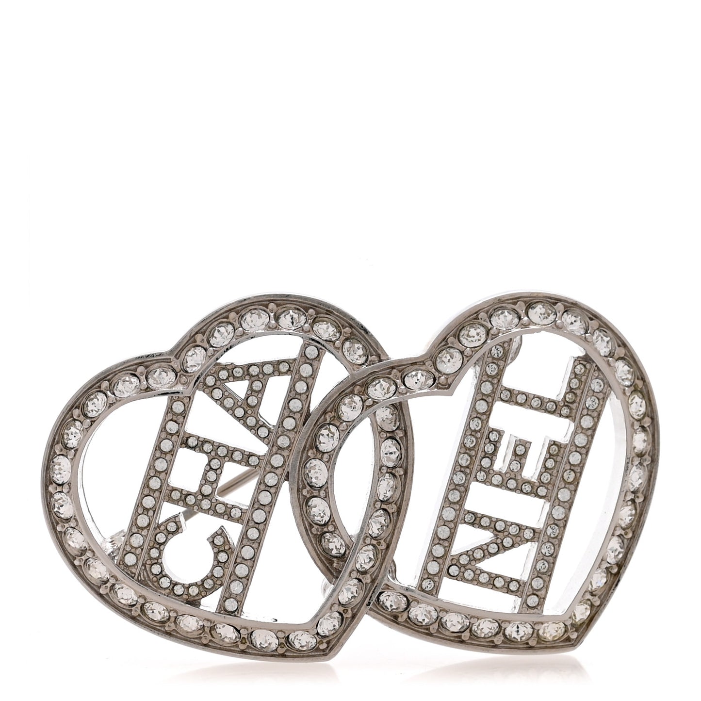 Crystal Double Heart Logo Brooch Silver