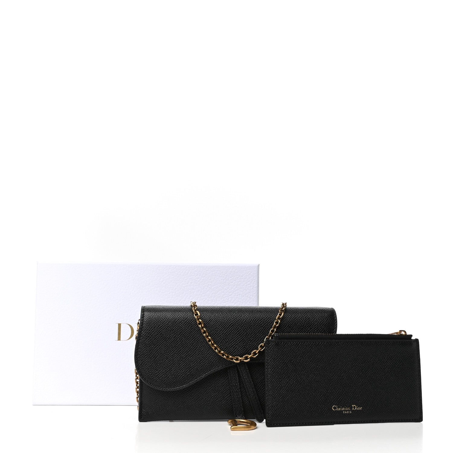 Christian Dior Grained Calfskin Saddle Chain Wallet Pouch Black 11 of 11