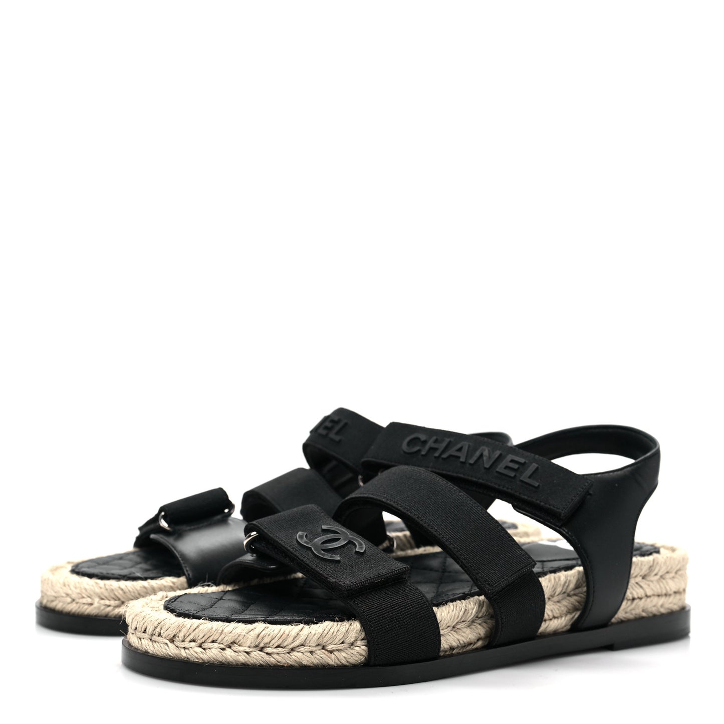 Stretch Fabric Lambskin CC Flat Sandals 37 Black
