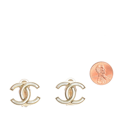 Chanel Metal CC Clip On Earrings Gold Silver 2 of 5