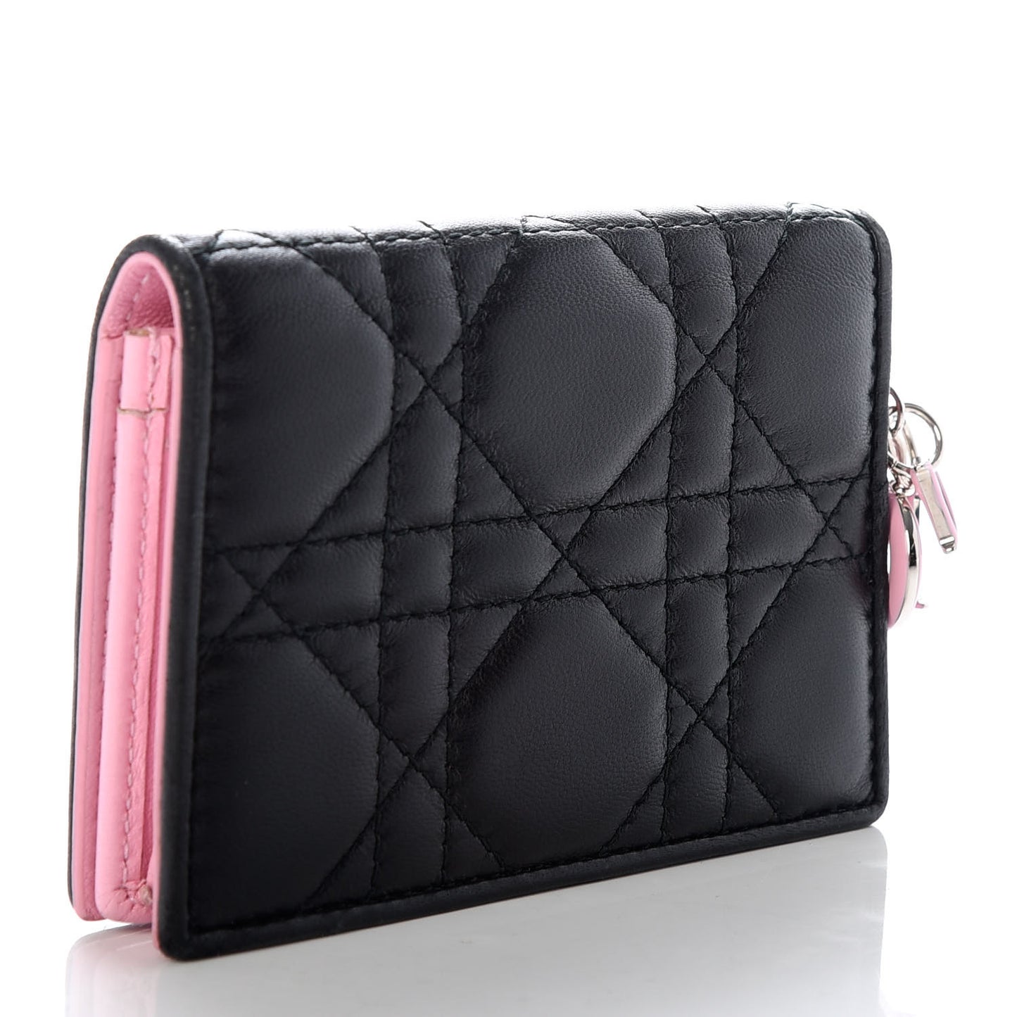Lambskin Cannage Bi-Color Small Lady Dior Flap Card Holder Black Pink