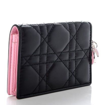 Christian Dior Lambskin Cannage Bi-Color Small Lady Dior Flap Card Holder Black Pink 3 of 7