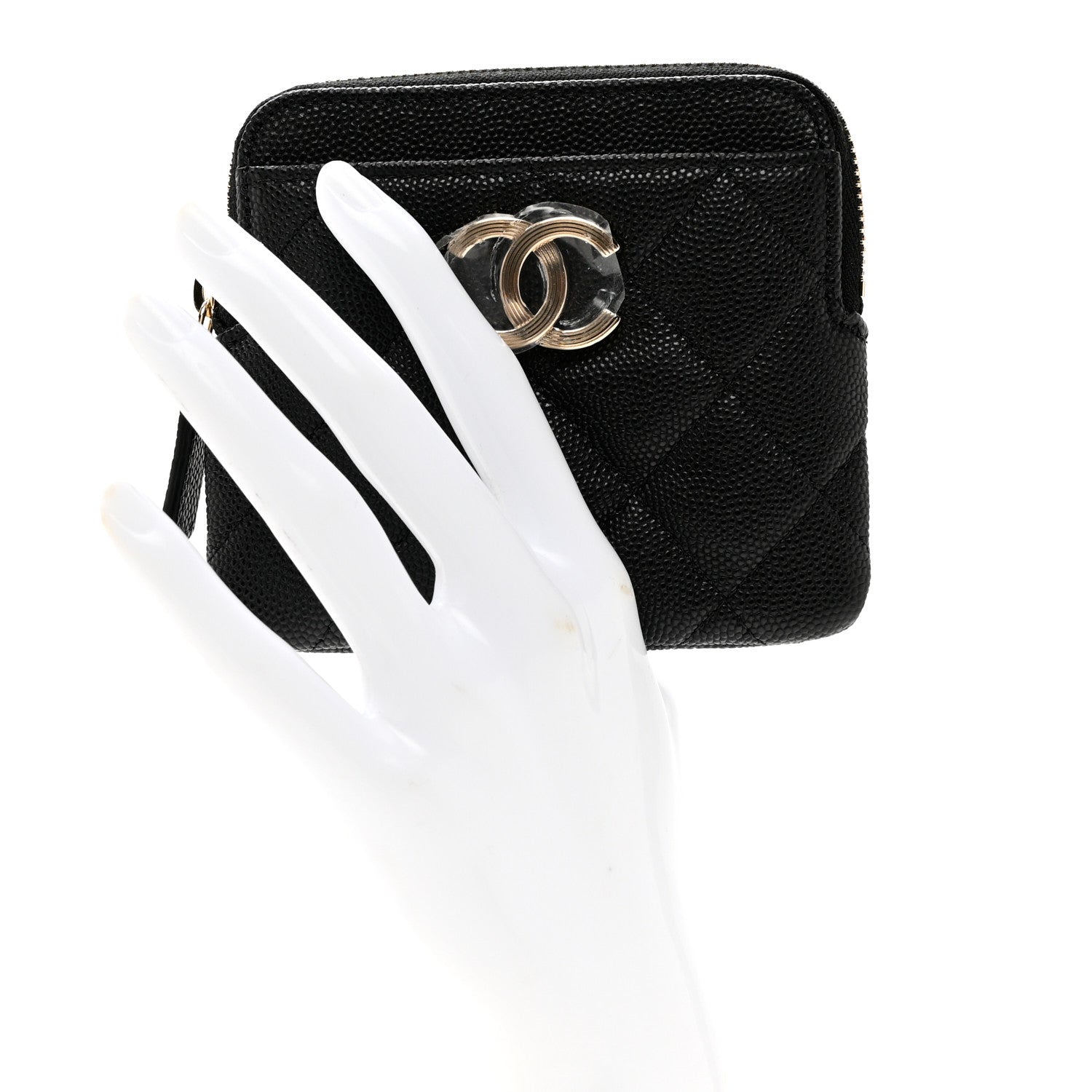 Chanel Caviar Quilted Zip Card Holder Wallet Black 2 of 8