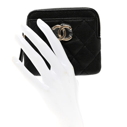 Chanel Caviar Quilted Zip Card Holder Wallet Black 2 of 8