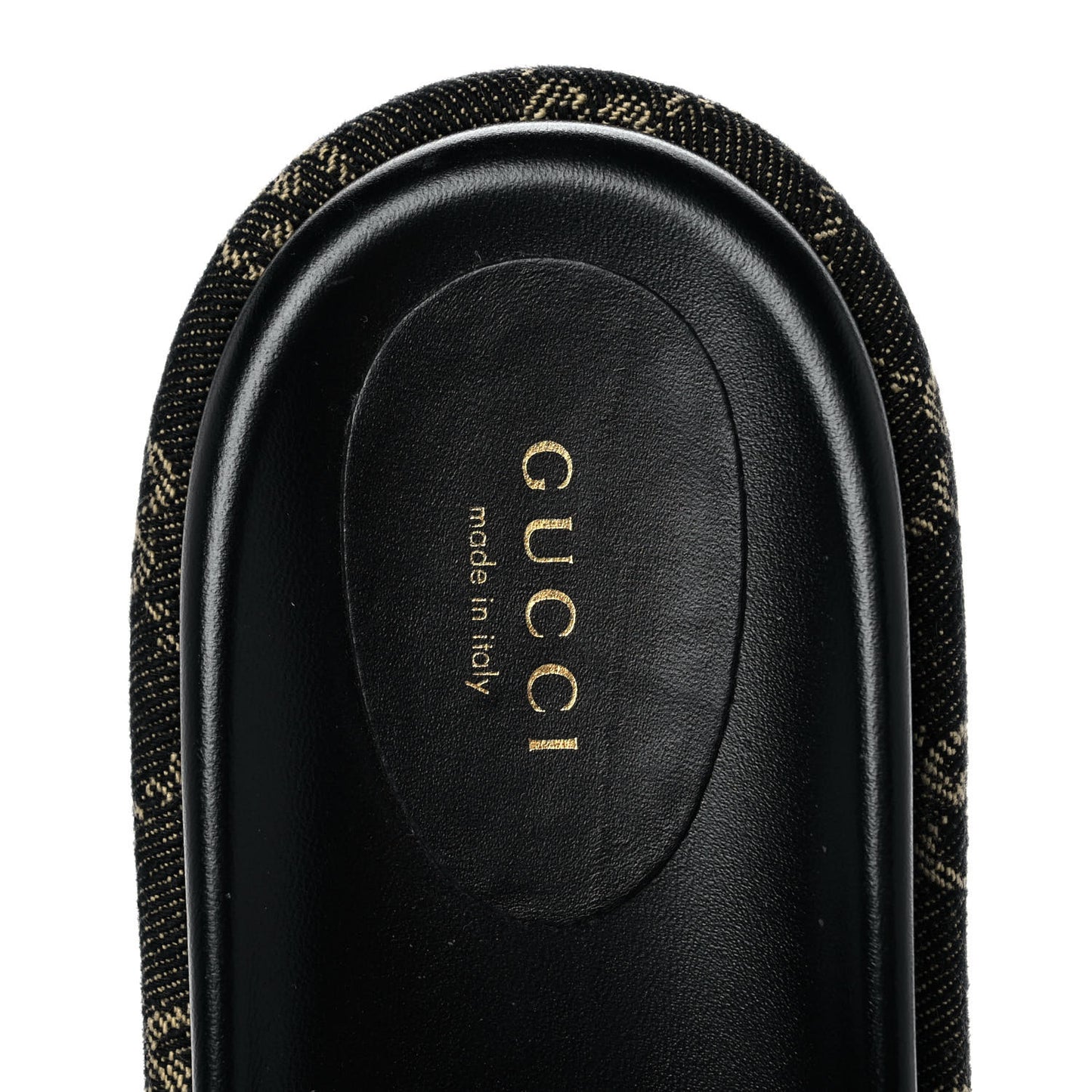 Jacquard Black Denim GG Monogram Angelina Platform 55mm Slide Sandals 40.5 Black Ivory