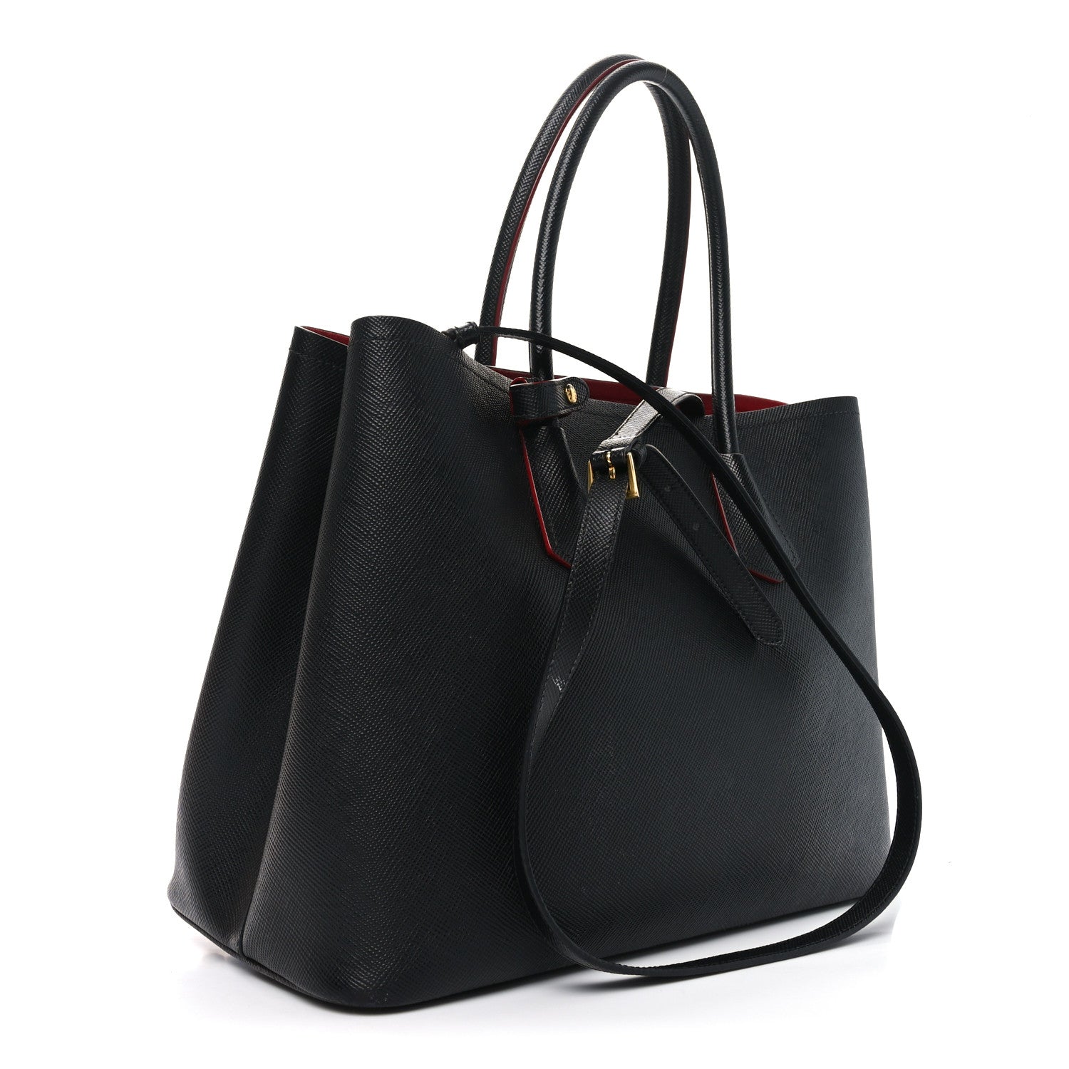 Prada Saffiano Cuir Large Double Bag Black Fuoco 3 of 9
