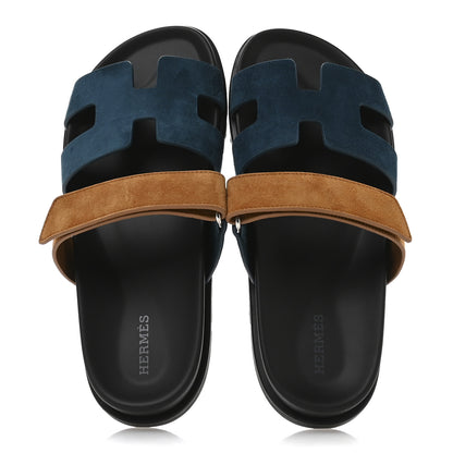 Hermes Suede Goatskin Womens Chypre Sandals 38.5 Vert Mousse Naturel 2 of 8