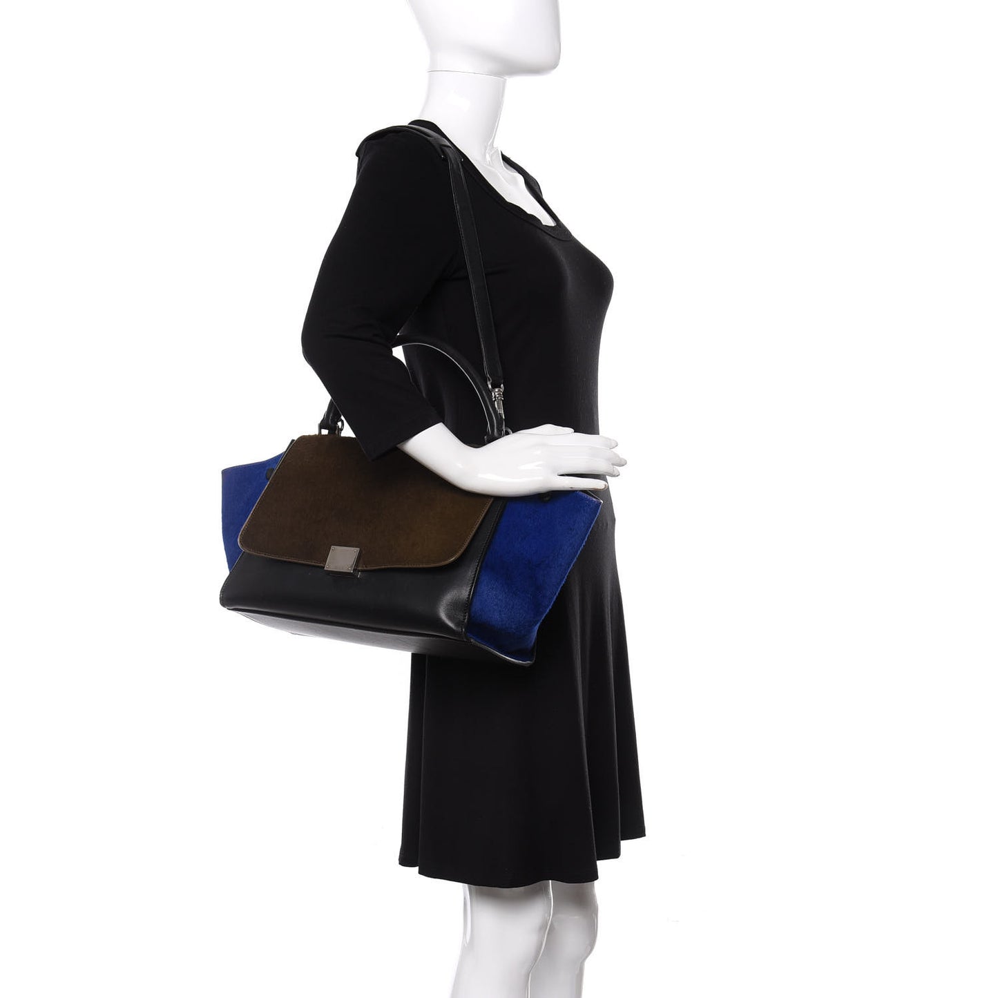 Pony Hair Smooth Calfskin Tri-Color Medium Trapeze Cobalt
