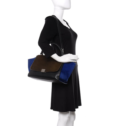 Celine Pony Hair Smooth Calfskin Tri-Color Medium Trapeze Cobalt 2 of 16