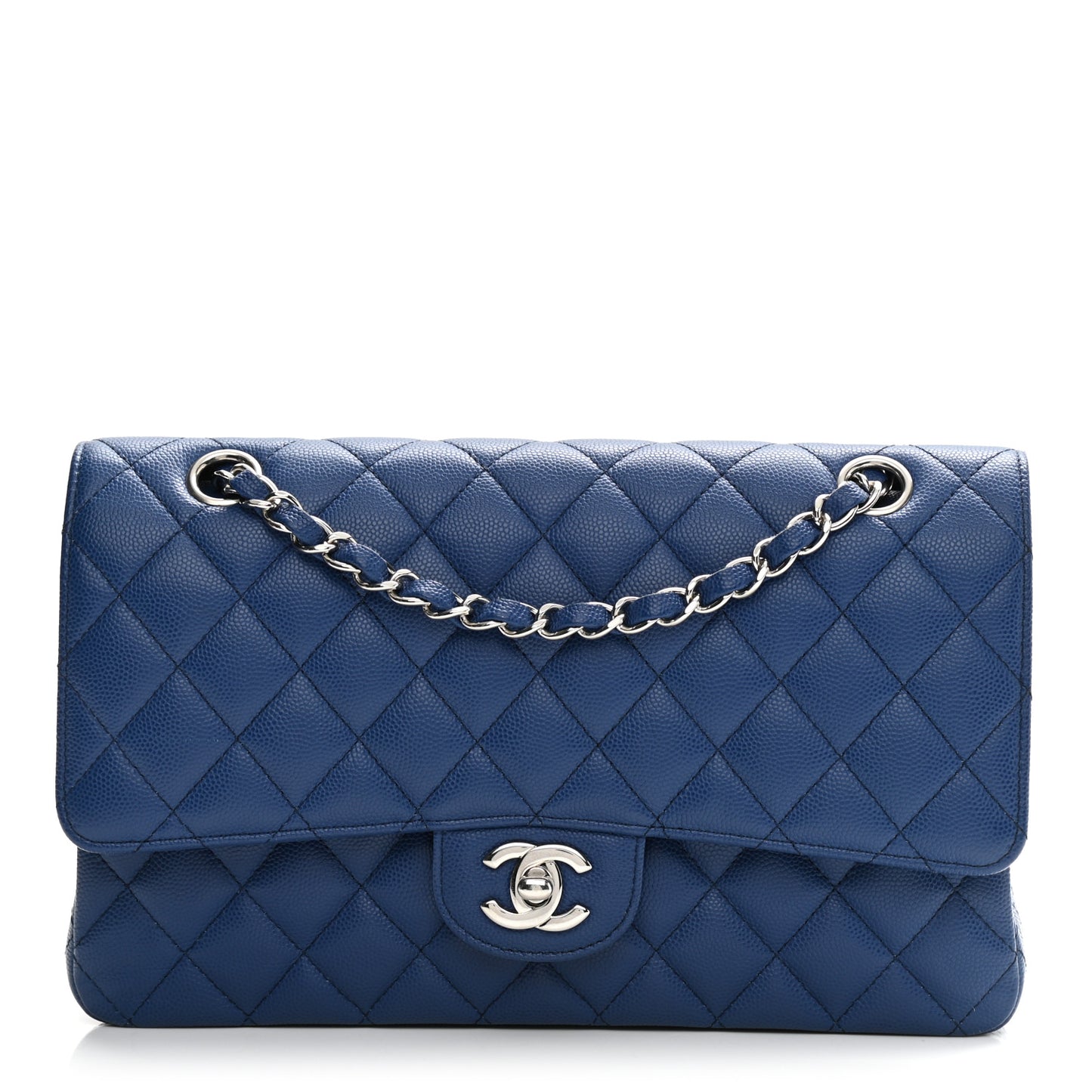 Caviar Quilted Medium Double Flap Blue