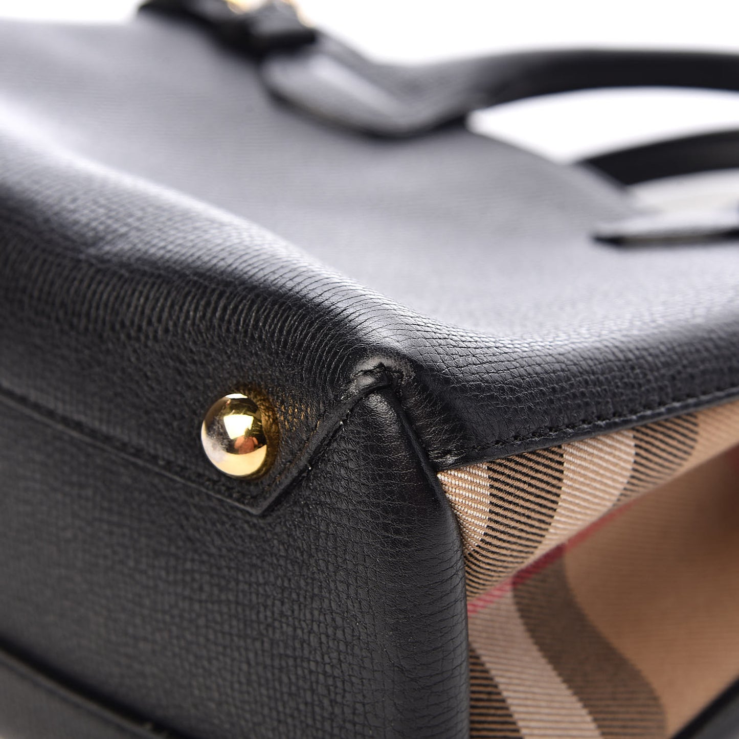 Grainy Calfskin House Check Small Banner Tote Black