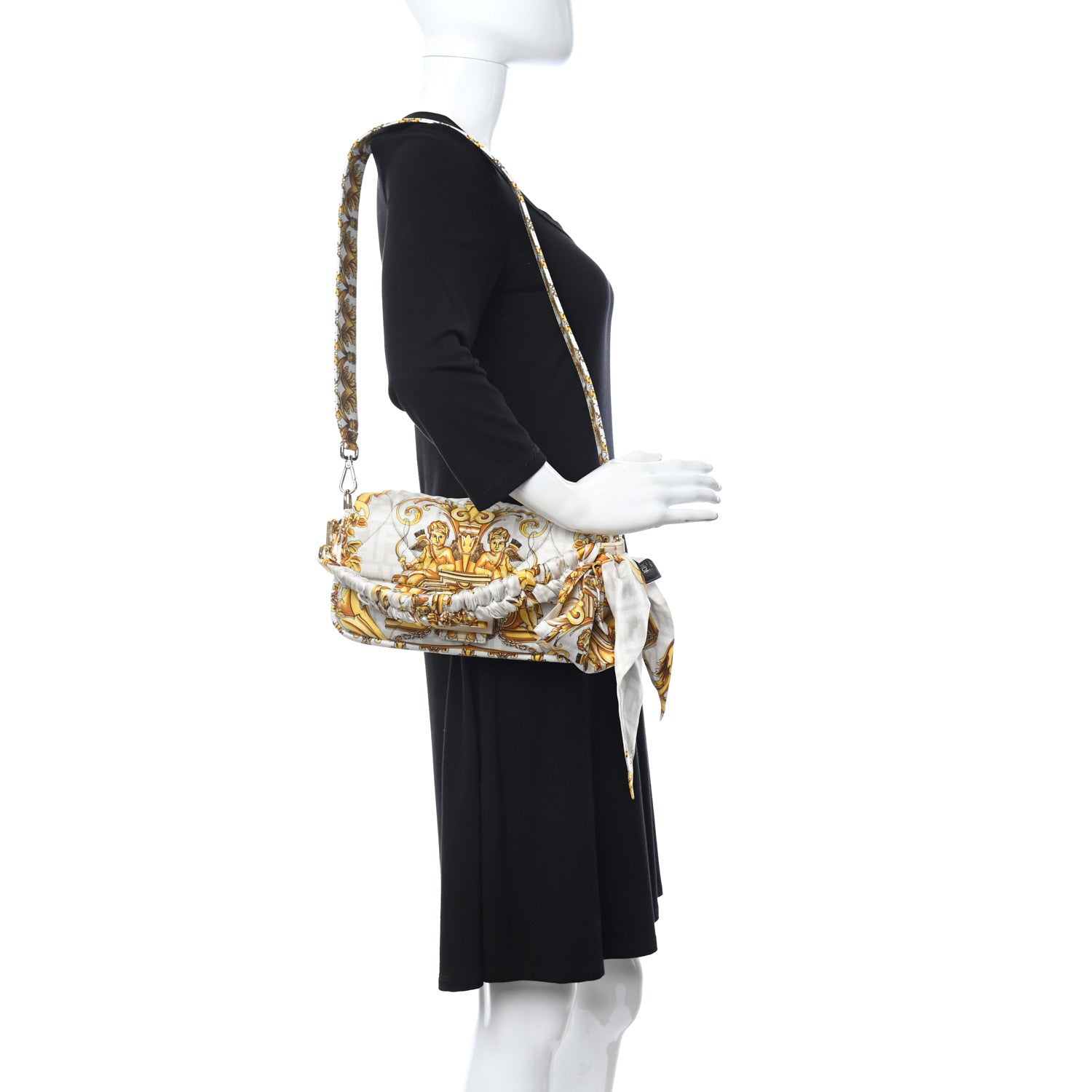 Fendi X VERSACE Silk Fendace FF Baroque Quilted Scarf Baguette White Gold 2 of 9
