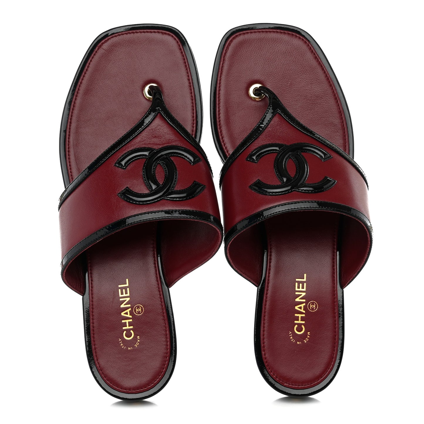 Lambskin Patent Calfskin CC Thong Sandals 37 Burgundy Black