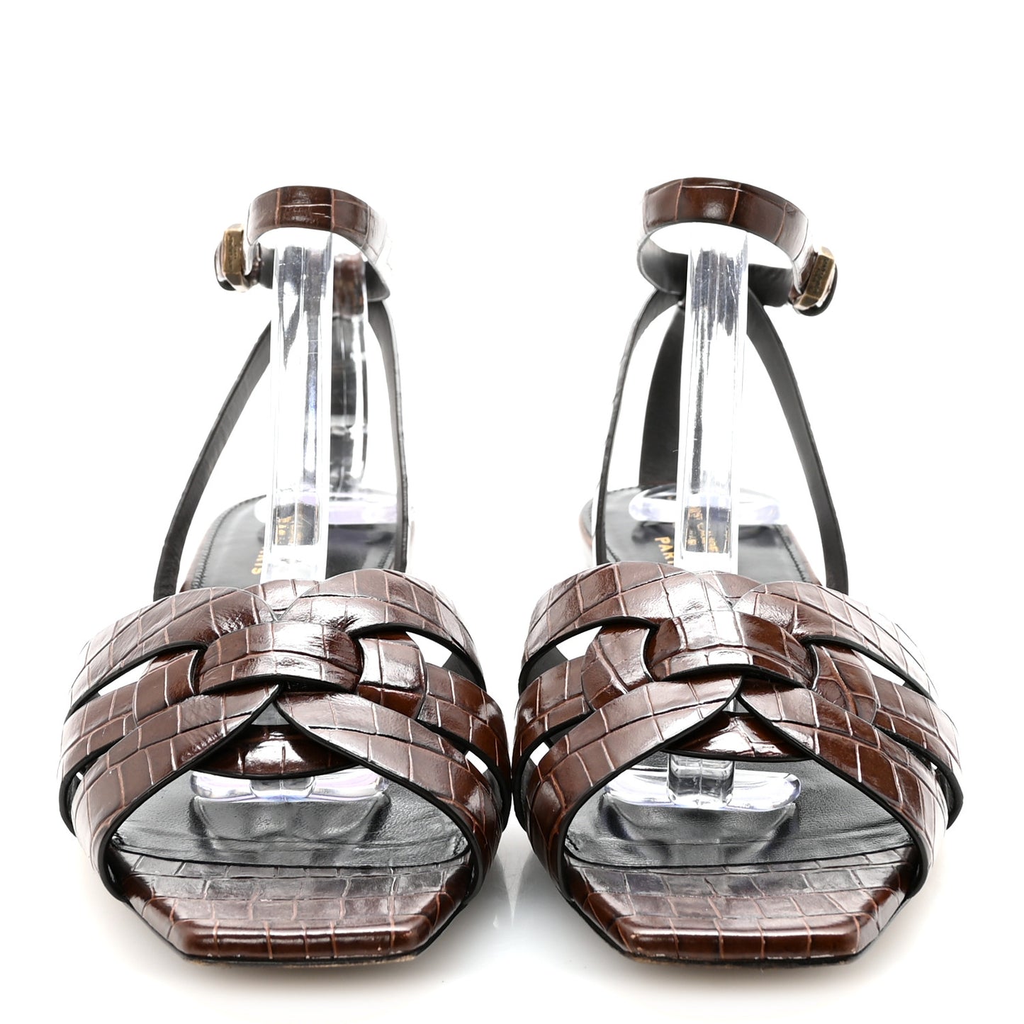 Calfskin Crocodile Embossed Tribute 05 Ankle Strap Sandals 37.5 Moro