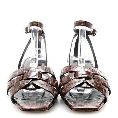 Saint Laurent Calfskin Crocodile Embossed Tribute 05 Ankle Strap Sandals 37.5 Moro 3 of 8