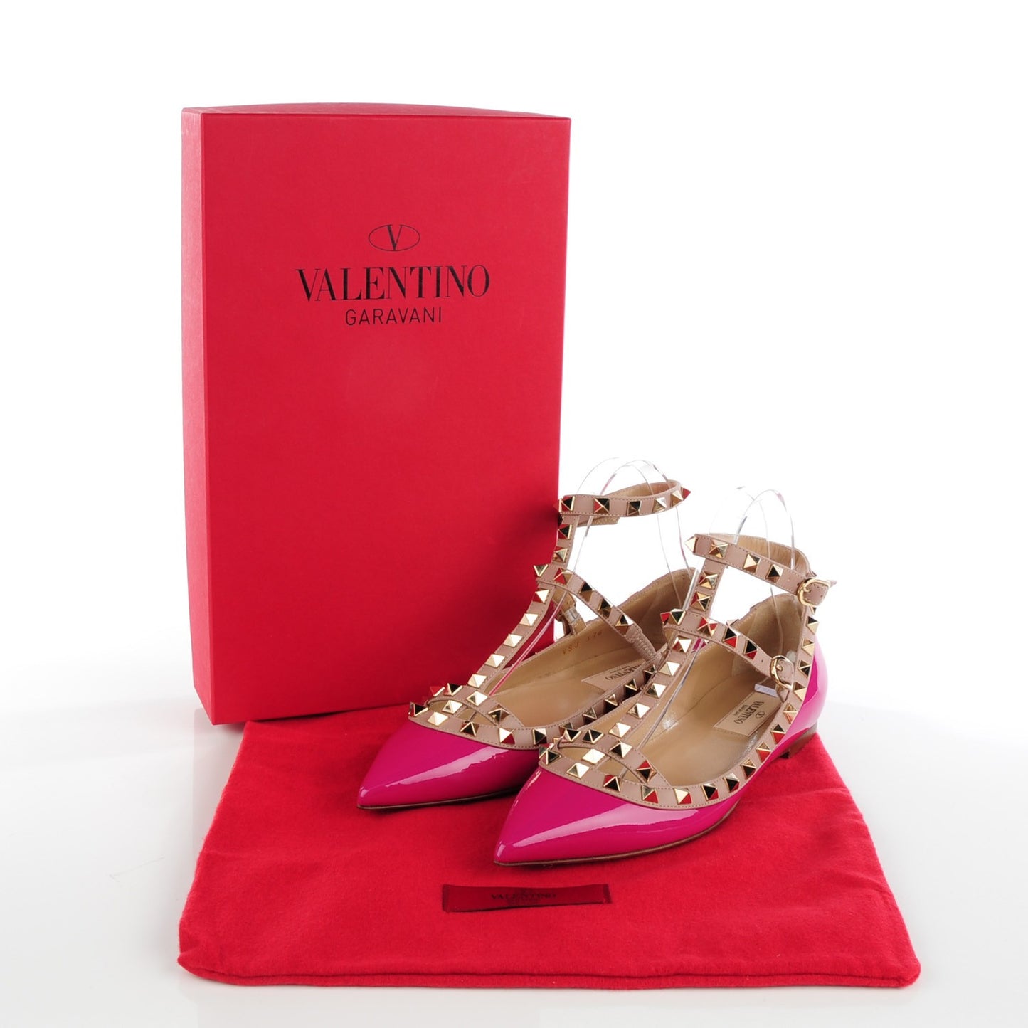 Patent Nappa Rockstud Cage Ballerina Flats 36 Fuxia Poudre