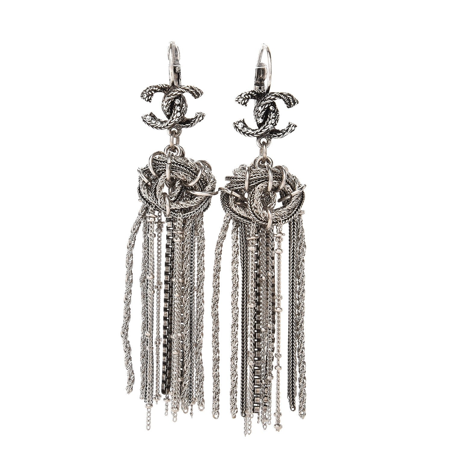 Chanel Ruthenium Crystal Chain CC Drop Earrings 1 of 4