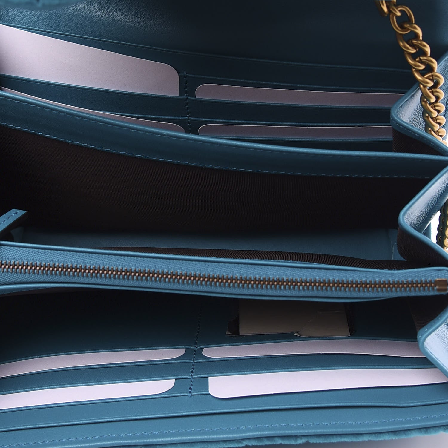 Gucci Velvet Matelasse GG Marmont Chain Wallet Pavone Cyan 4 of 9