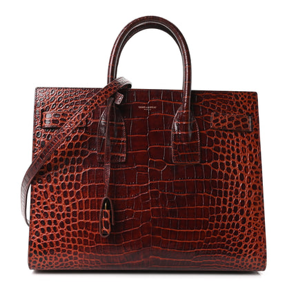 Saint Laurent Calfskin Crocodile Embossed Small Sac De Jour Dark Blood 1 of 10