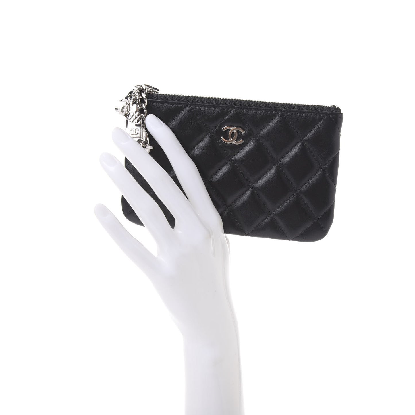 Lambskin Quilted Small Cosmo Cosmetic Case Black