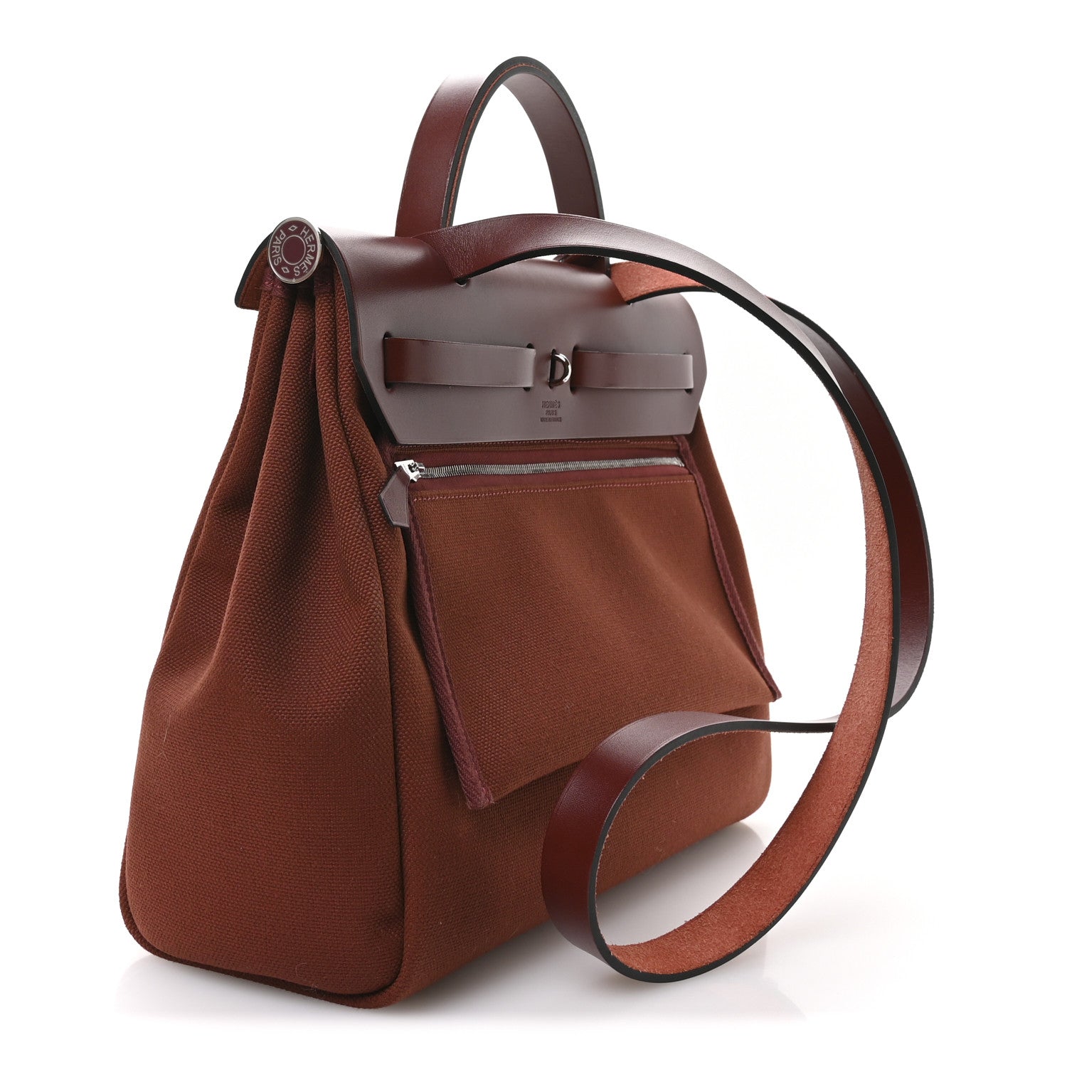 Hermes Military Toile Vache Hunter Laque Herbag Zip Retourne 31 PM Brique 4 of 12