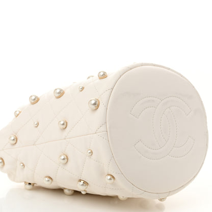 Chanel Lambskin Quilted Pearl About Pearls Drawstring Bag White 9 of 12
