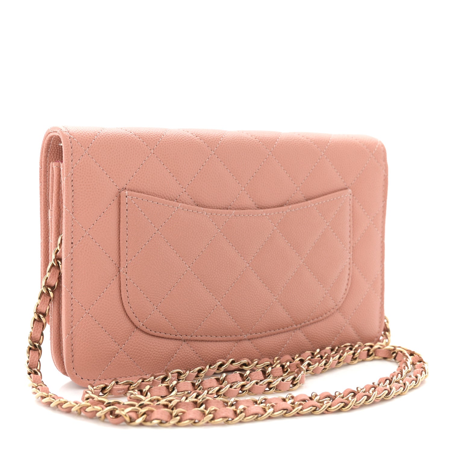 Chanel Caviar Quilted Perforated Metal CC Wallet On Chain WOC Beige 3 of 12