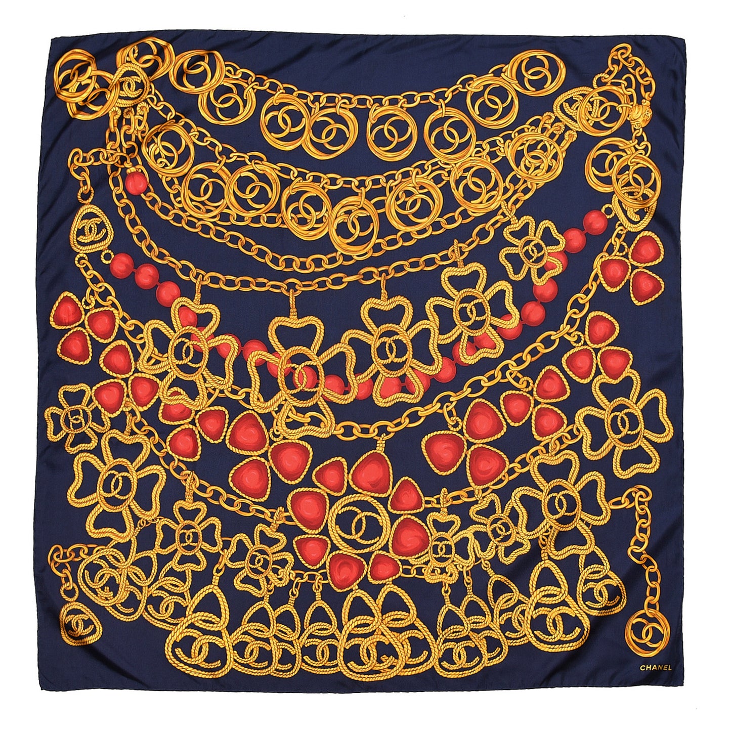 Silk Chain Scarf Navy Multicolor