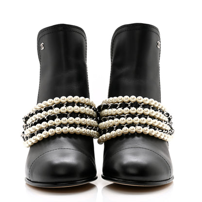 Chanel Calfskin Pearl Cap Toe Short Boots 36.5 Black 2 of 12